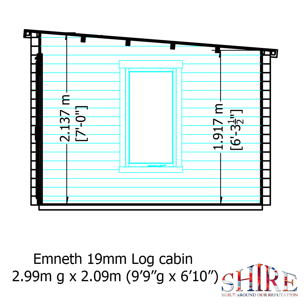 Shire Emneth Pent Log Cabin in 19mm Logs 10x7