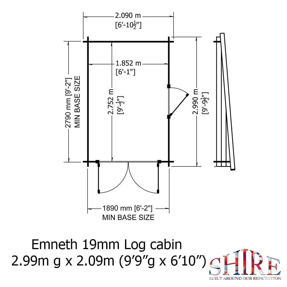 Shire Emneth Pent Log Cabin in 19mm Logs 10x7
