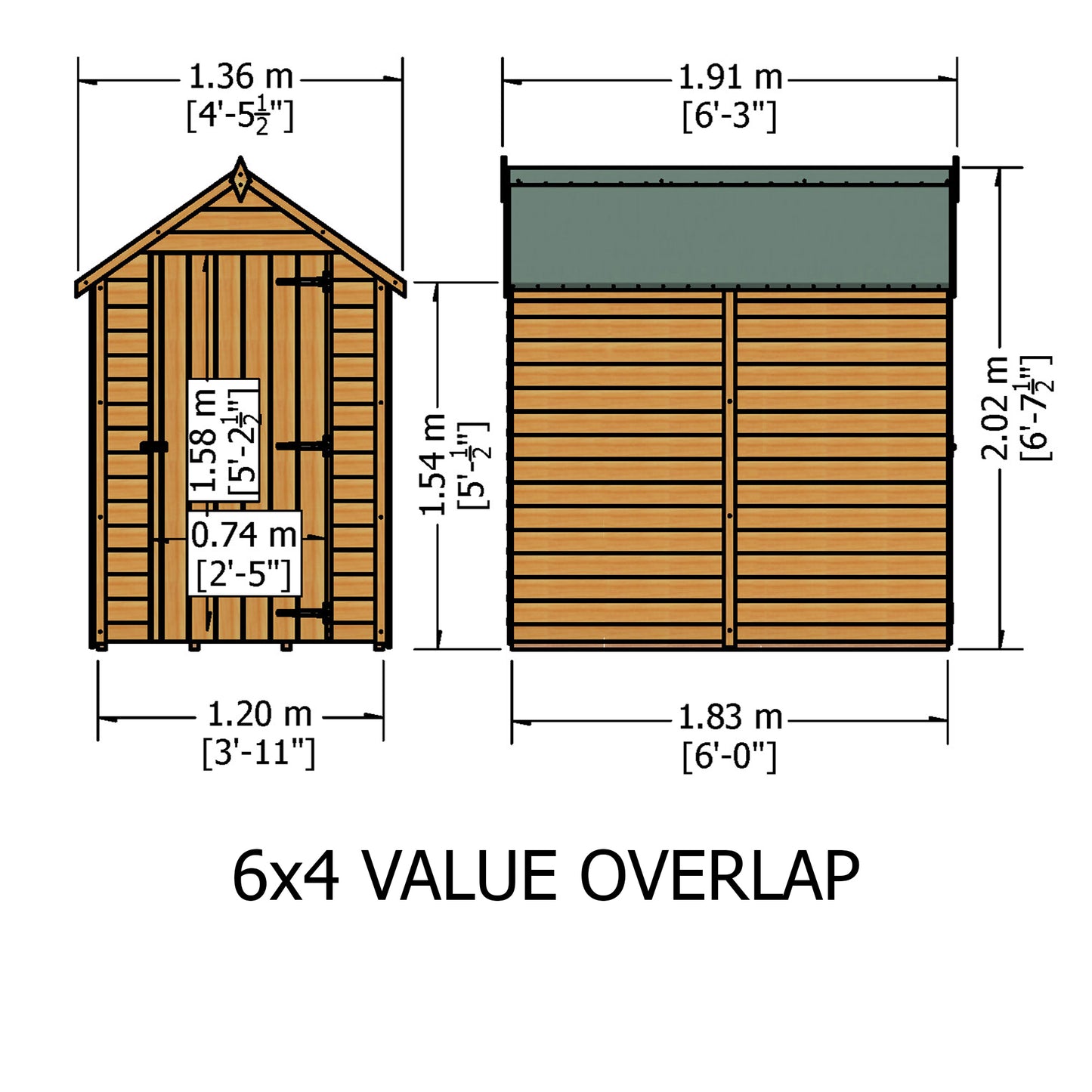 Shire Apex Pressure Treated Overlap Value Garden Shed 6x4