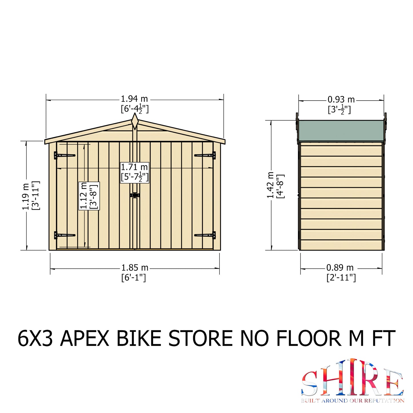 Shire Shiplap Bike Storage Apex Roof without floor 6'x3'