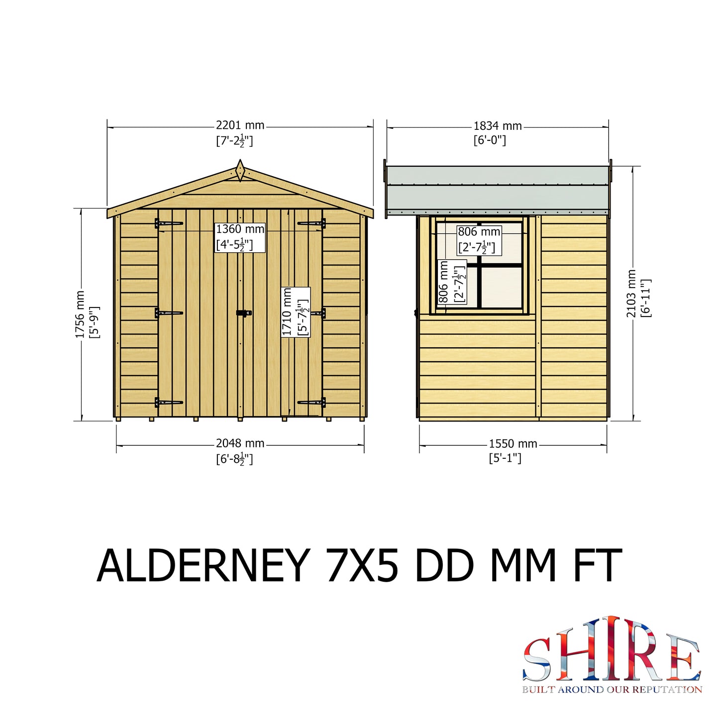 Shire Alderney Shiplap Tongue & Groove Apex Shed 7x5