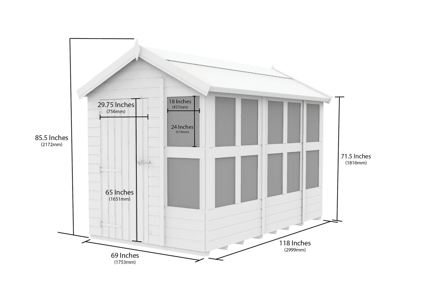 Elmstead Apex Potting Shed Dimensional Drawings
