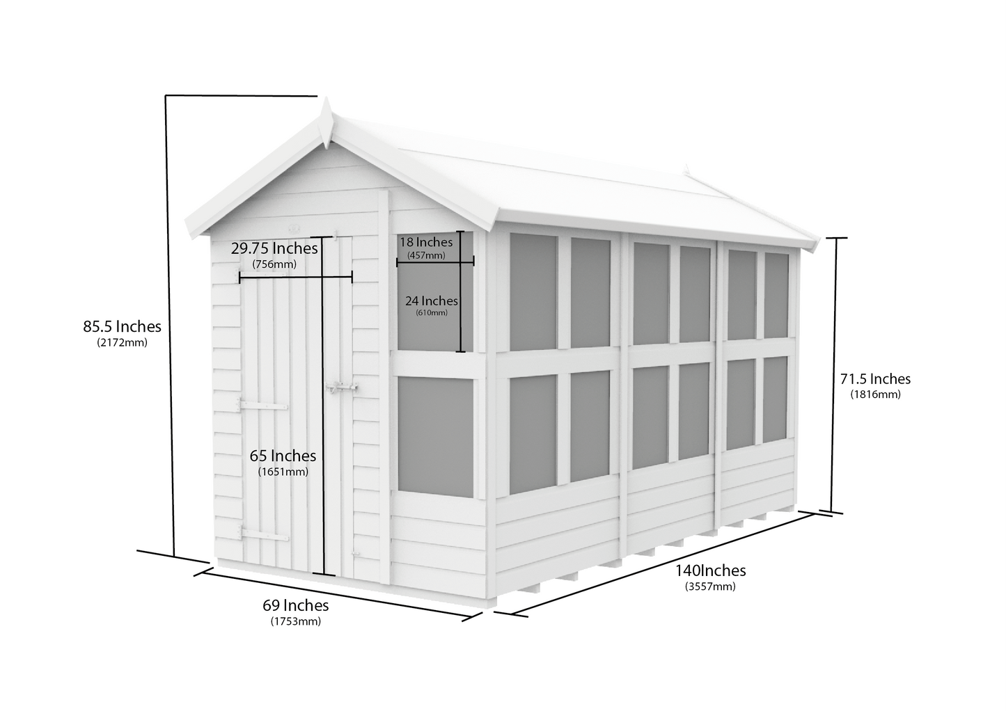 Elmstead Apex Potting Shed Dimensional Drawings