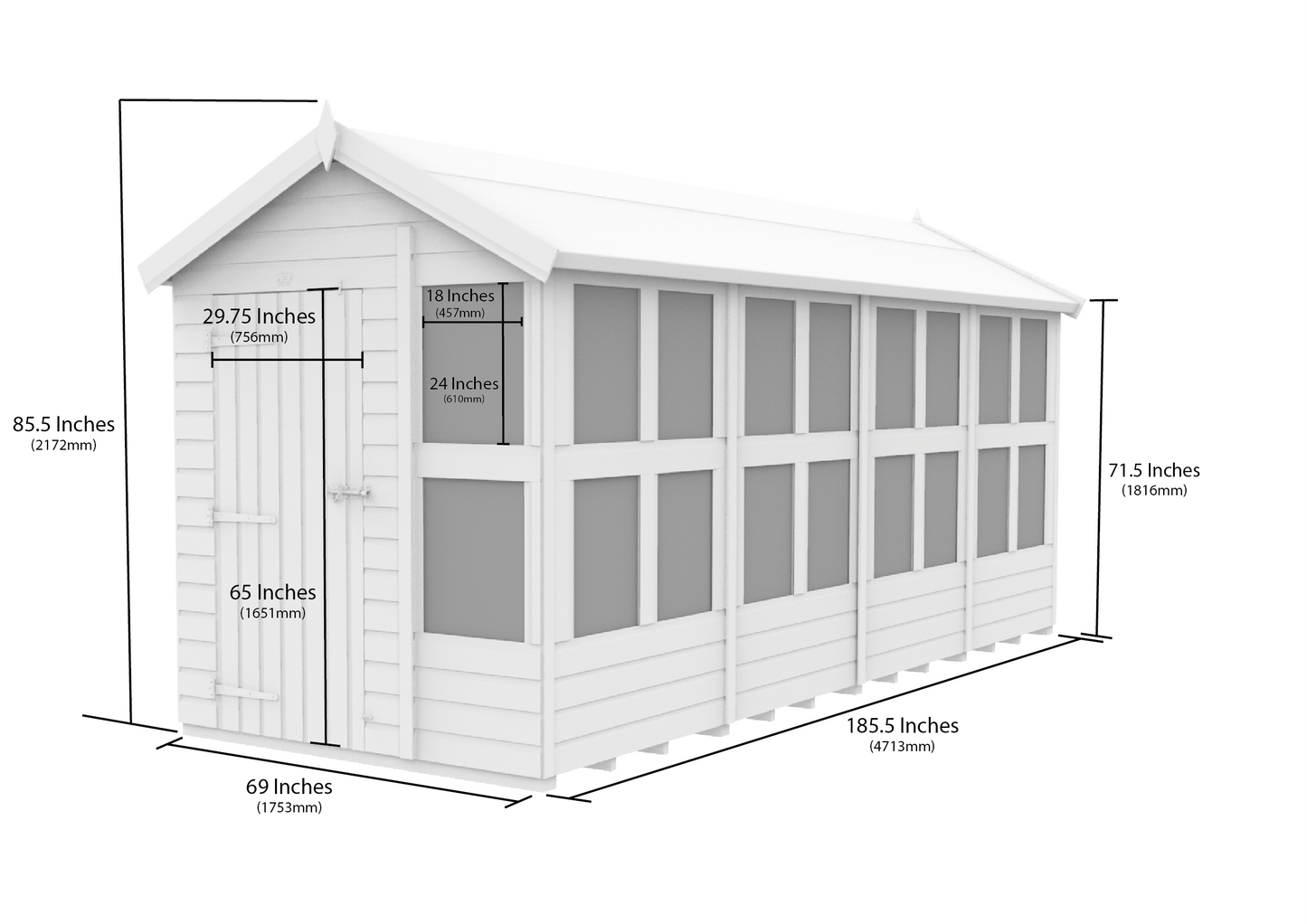 Elmstead Apex Potting Shed Dimensional Drawings