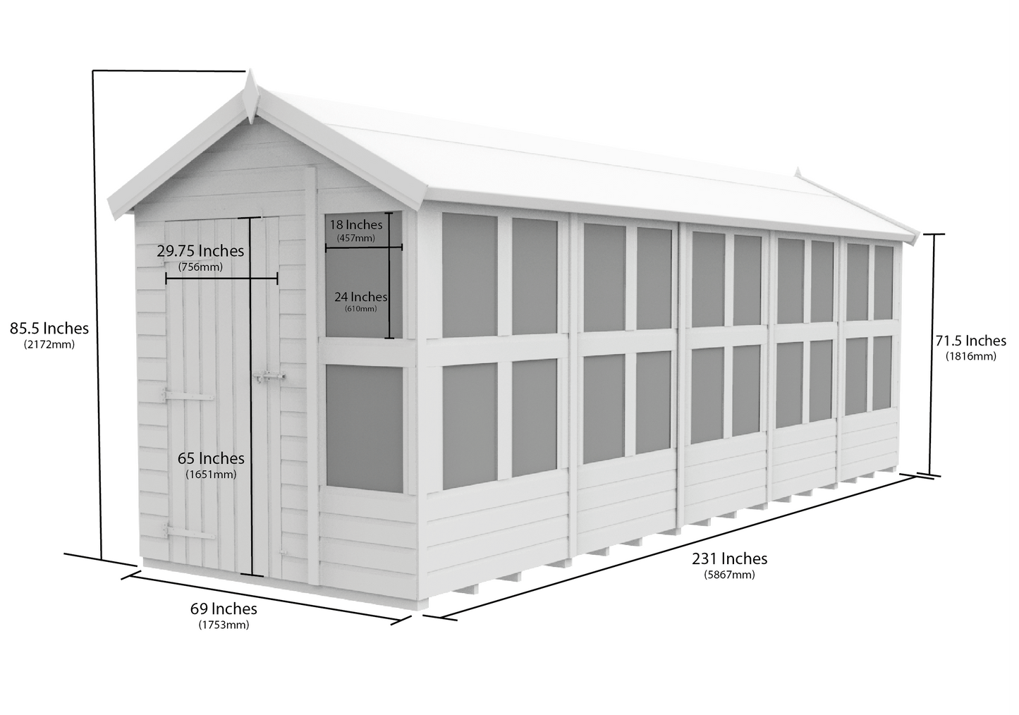 Elmstead Apex Potting Shed Dimensional Drawings