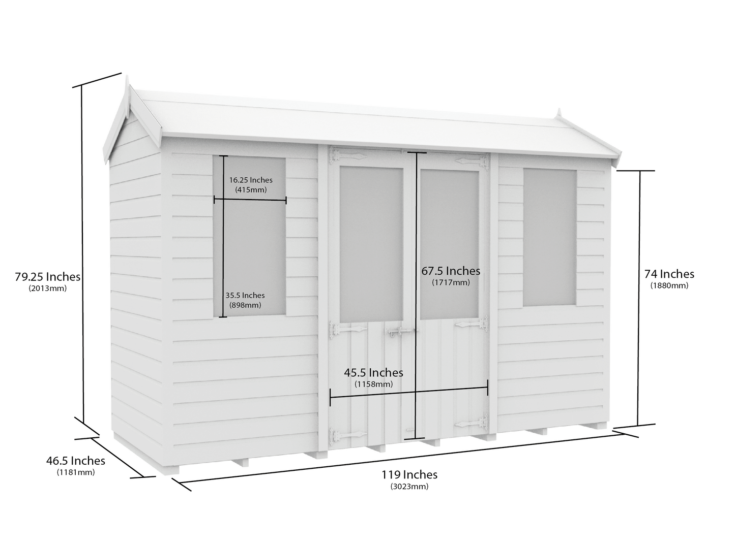 Elmstead Apex Summerhouse Dimensional Drawings