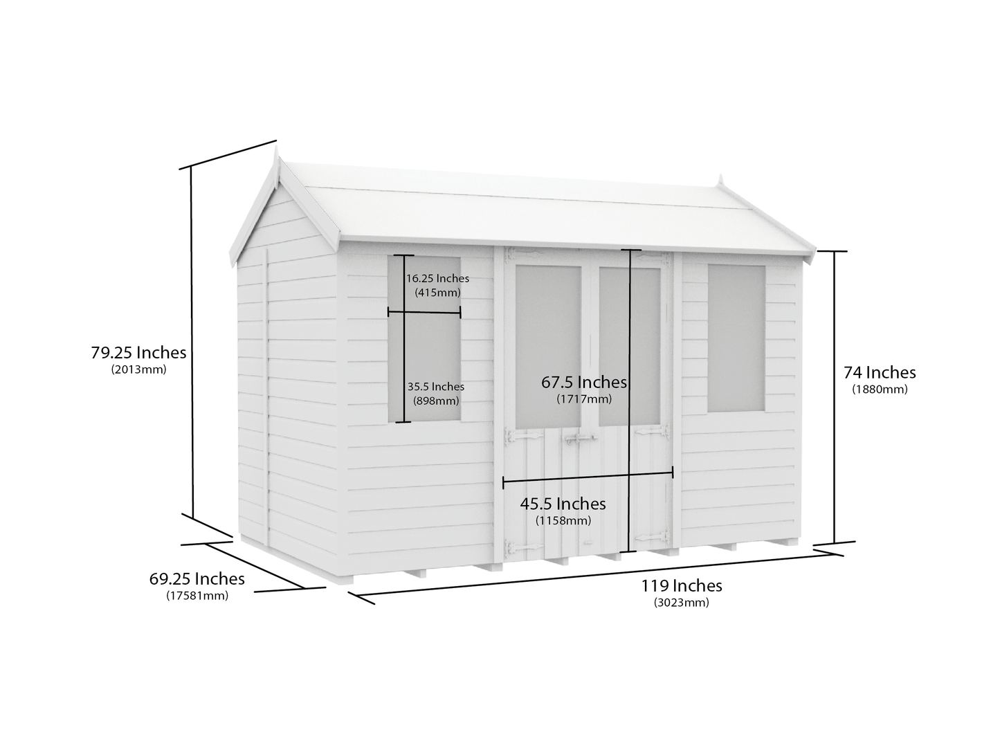 Elmstead Apex Summerhouse Dimensional Drawings