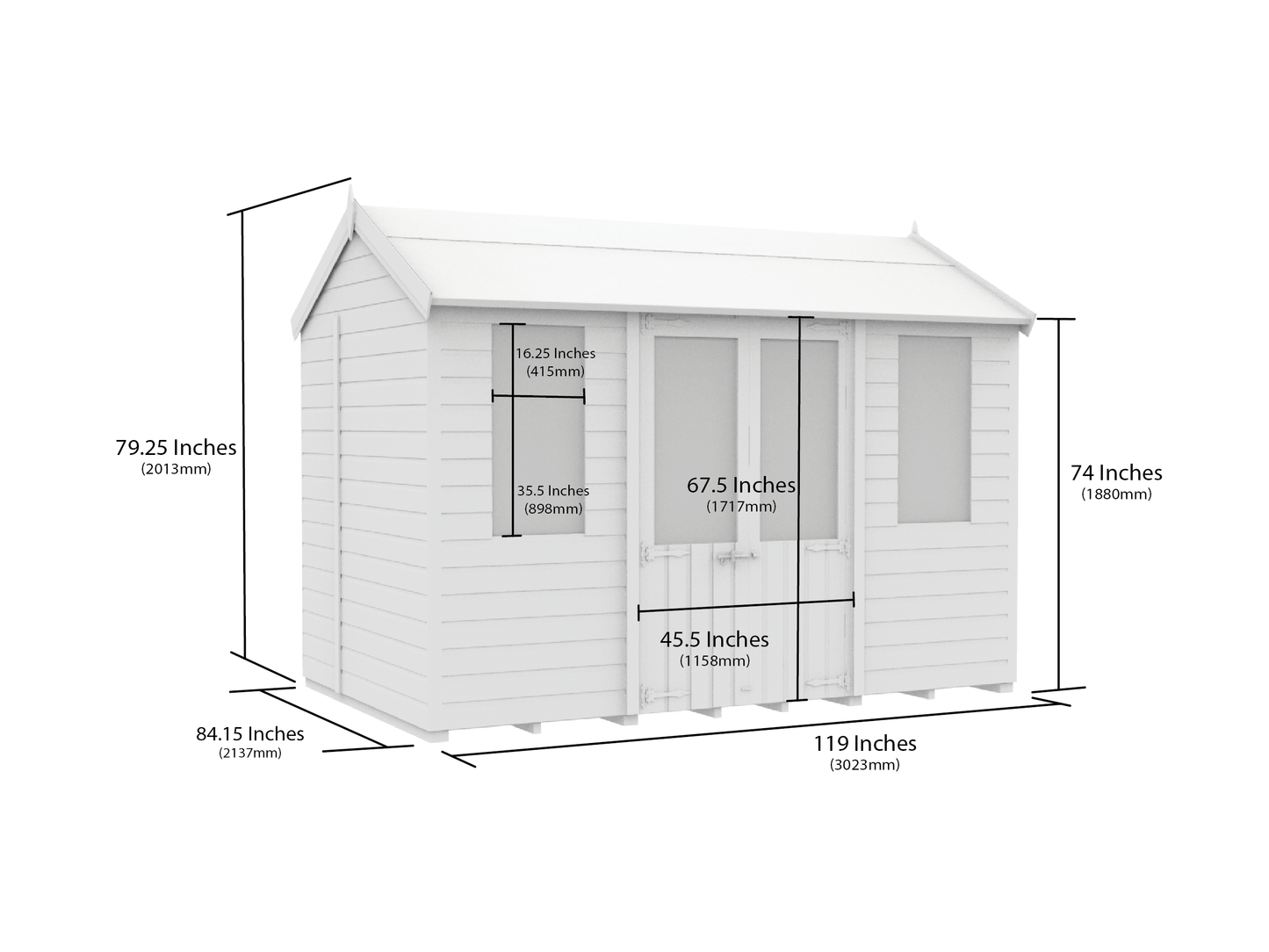 Elmstead Apex Summerhouse Dimensional Drawings