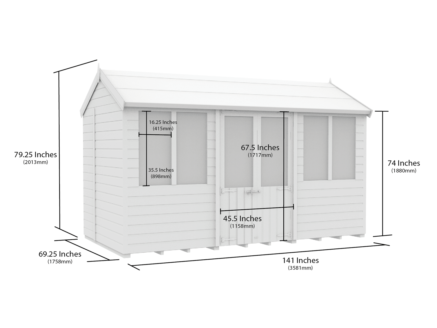 Elmstead Apex Summerhouse Dimensional Drawings