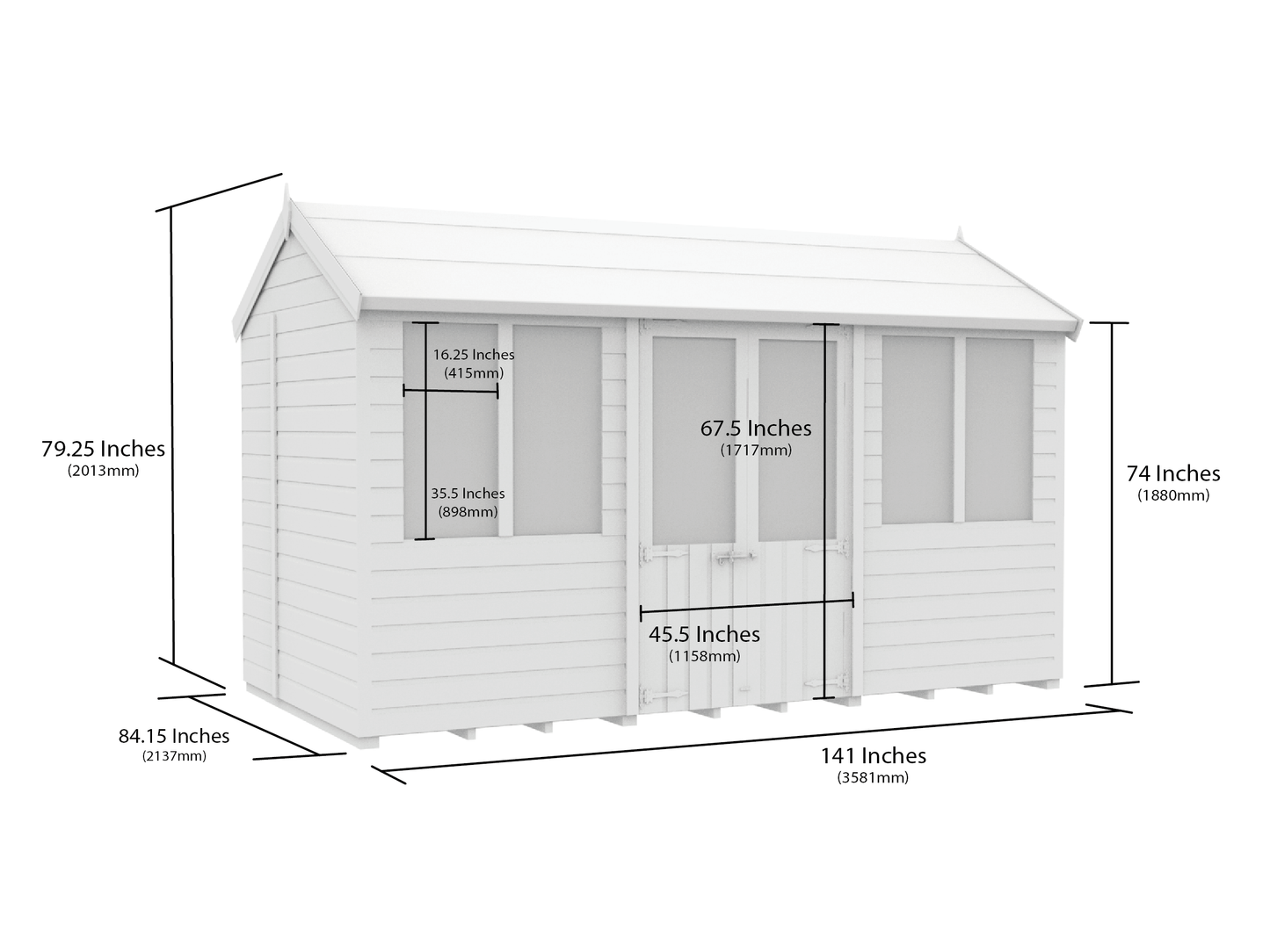 Elmstead Apex Summerhouse Dimensional Drawings