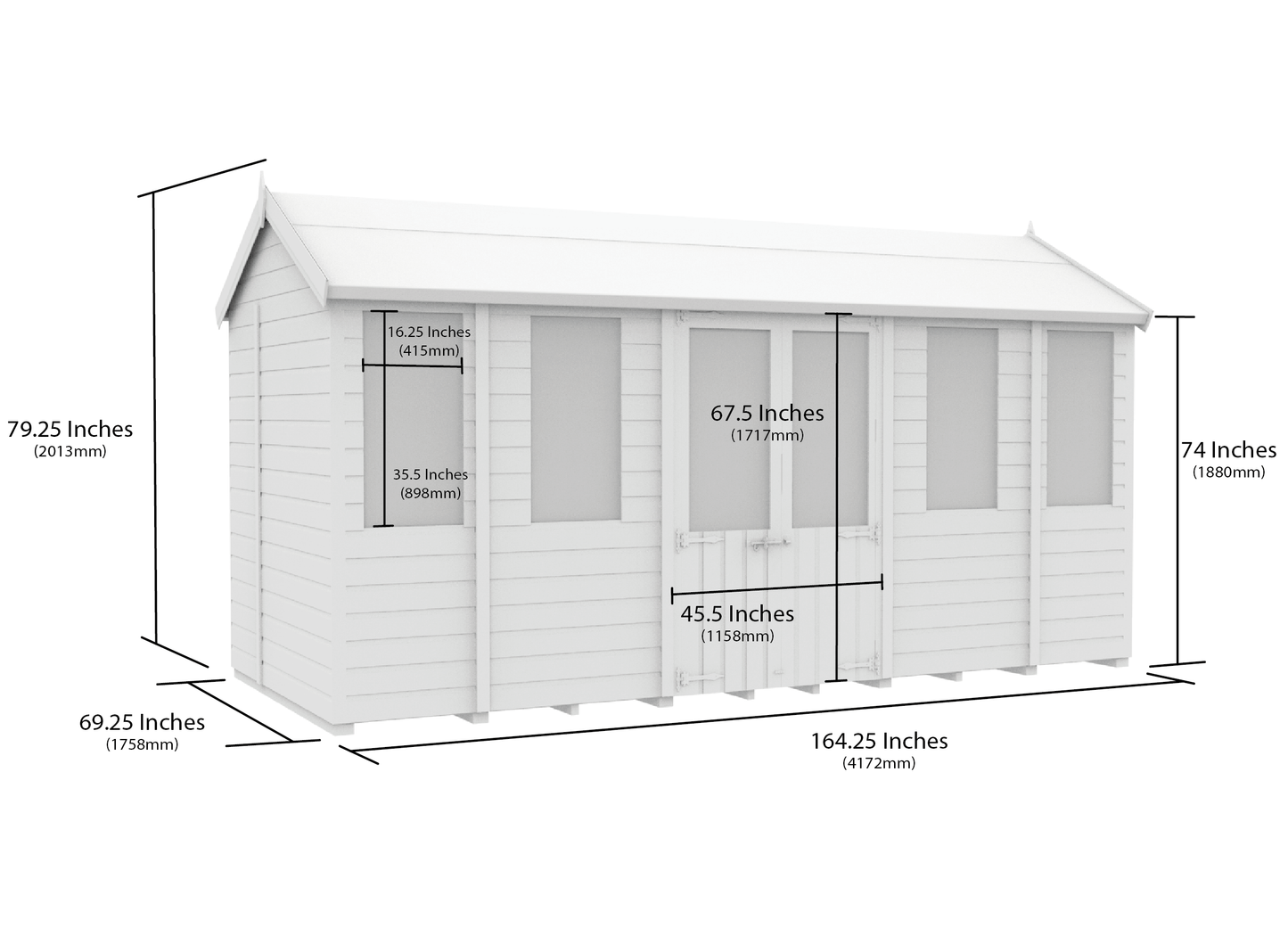 Elmstead Apex Summerhouse Dimensional Drawings
