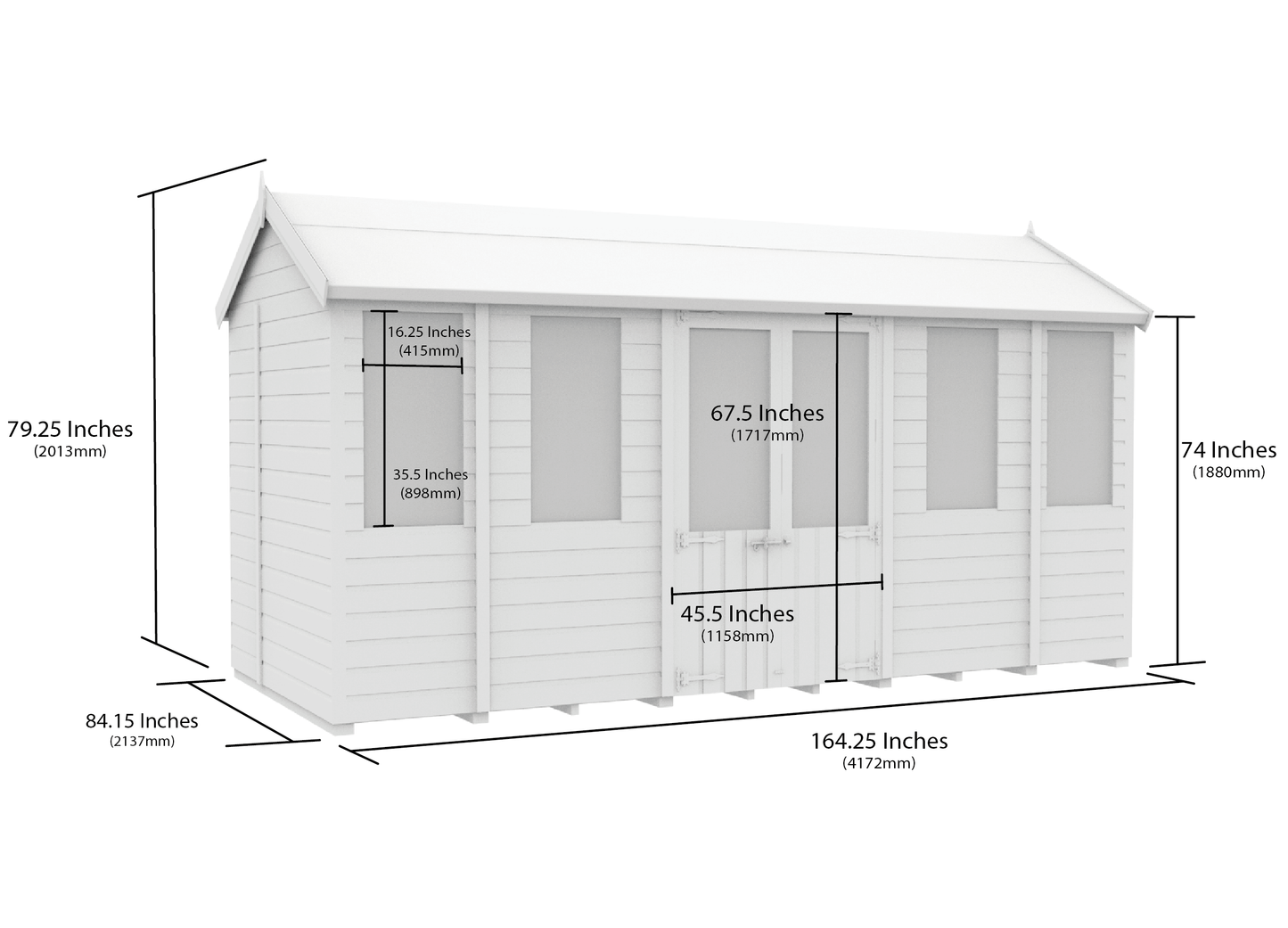 Elmstead Apex Summerhouse Dimensional Drawings