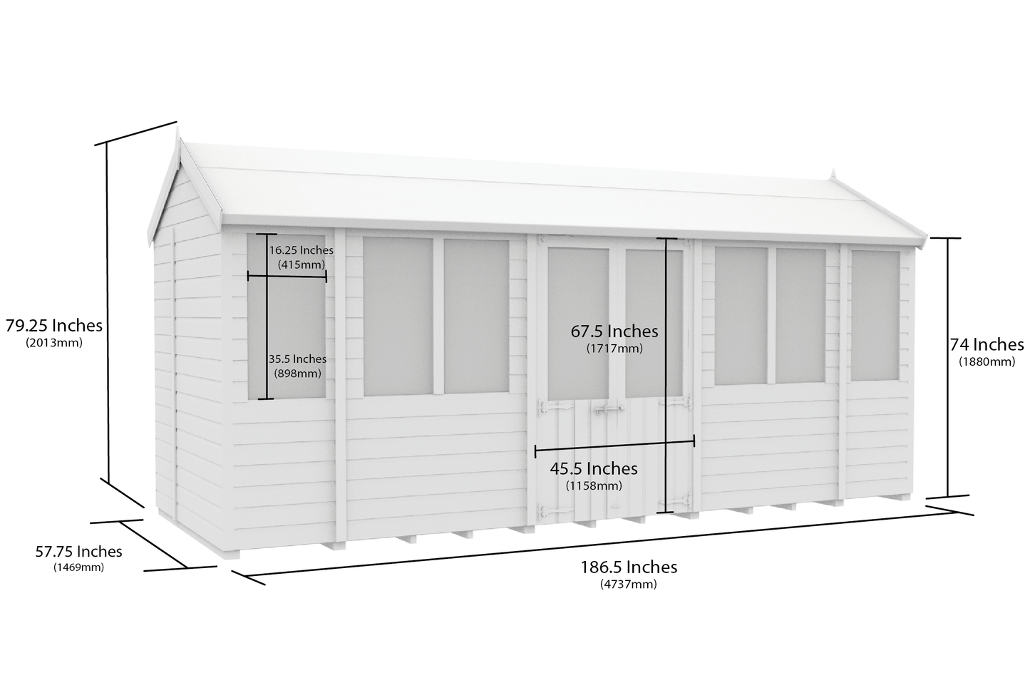 Elmstead Apex Summerhouse Dimensional Drawings