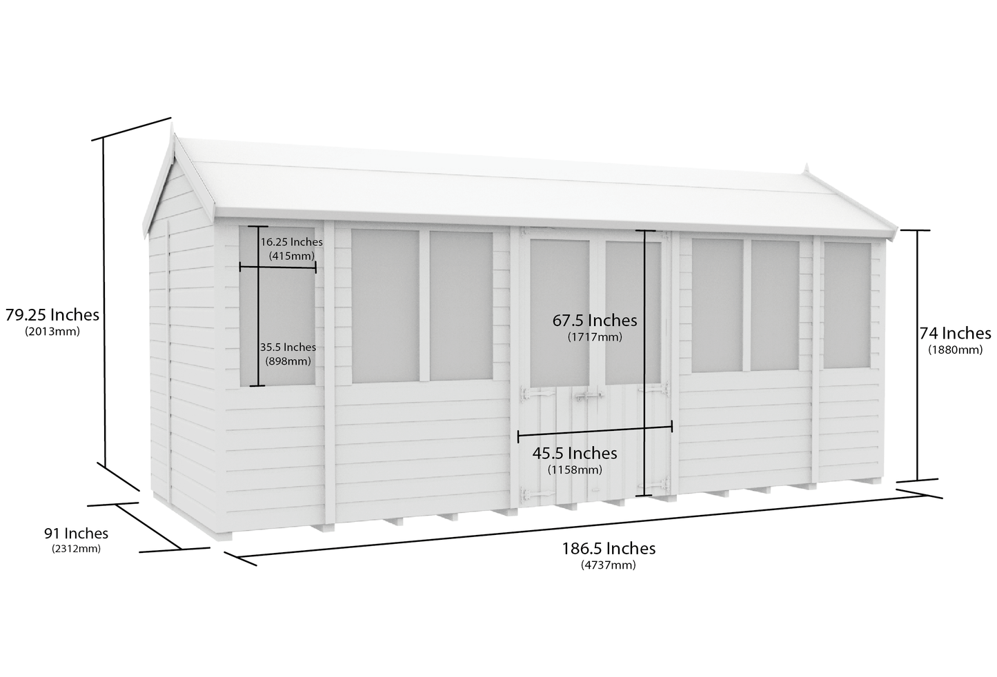 Elmstead Apex Summerhouse Dimensional Drawings