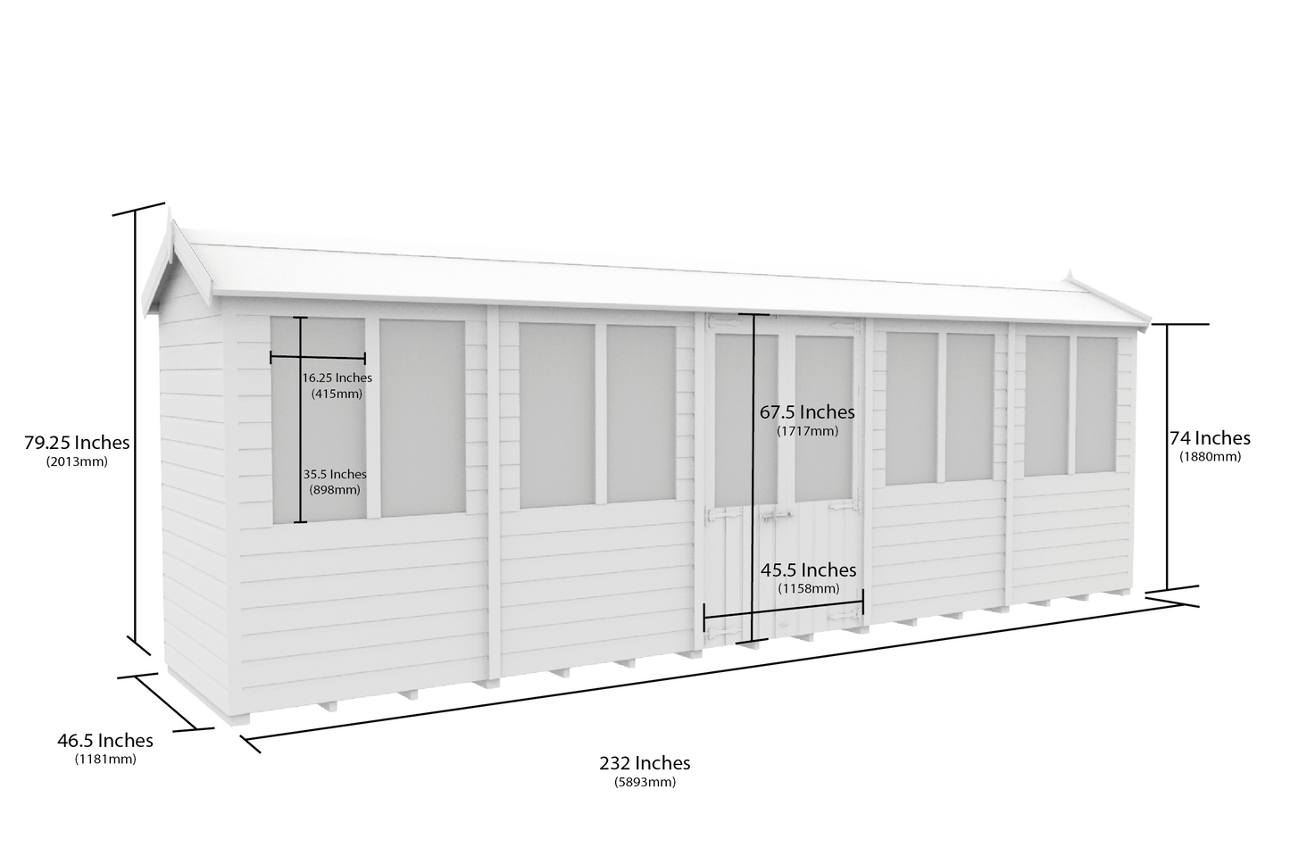 Elmstead Apex Summerhouse Dimensional Drawings