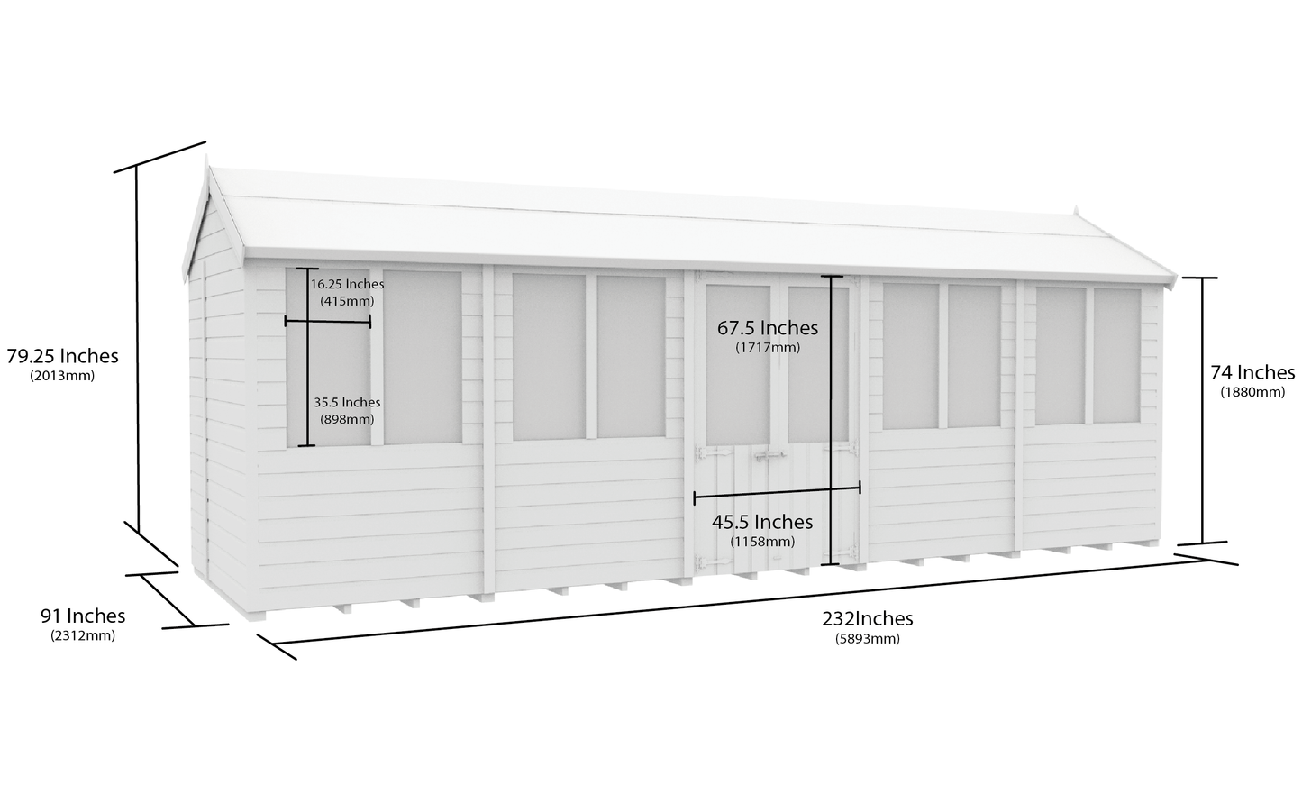 Elmstead Apex Summerhouse Dimensional Drawings