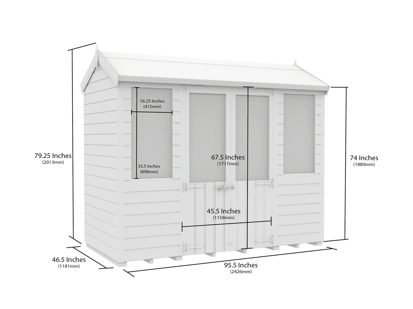 Elmstead Apex Summerhouse Dimensional Drawings