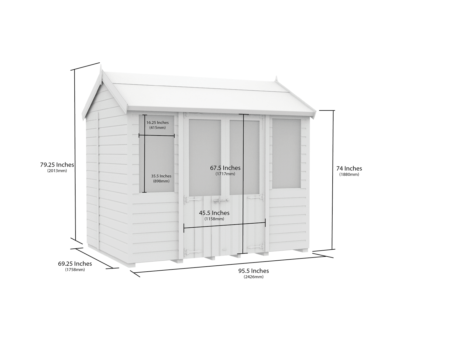 Elmstead Apex Summerhouse Dimensional Drawings
