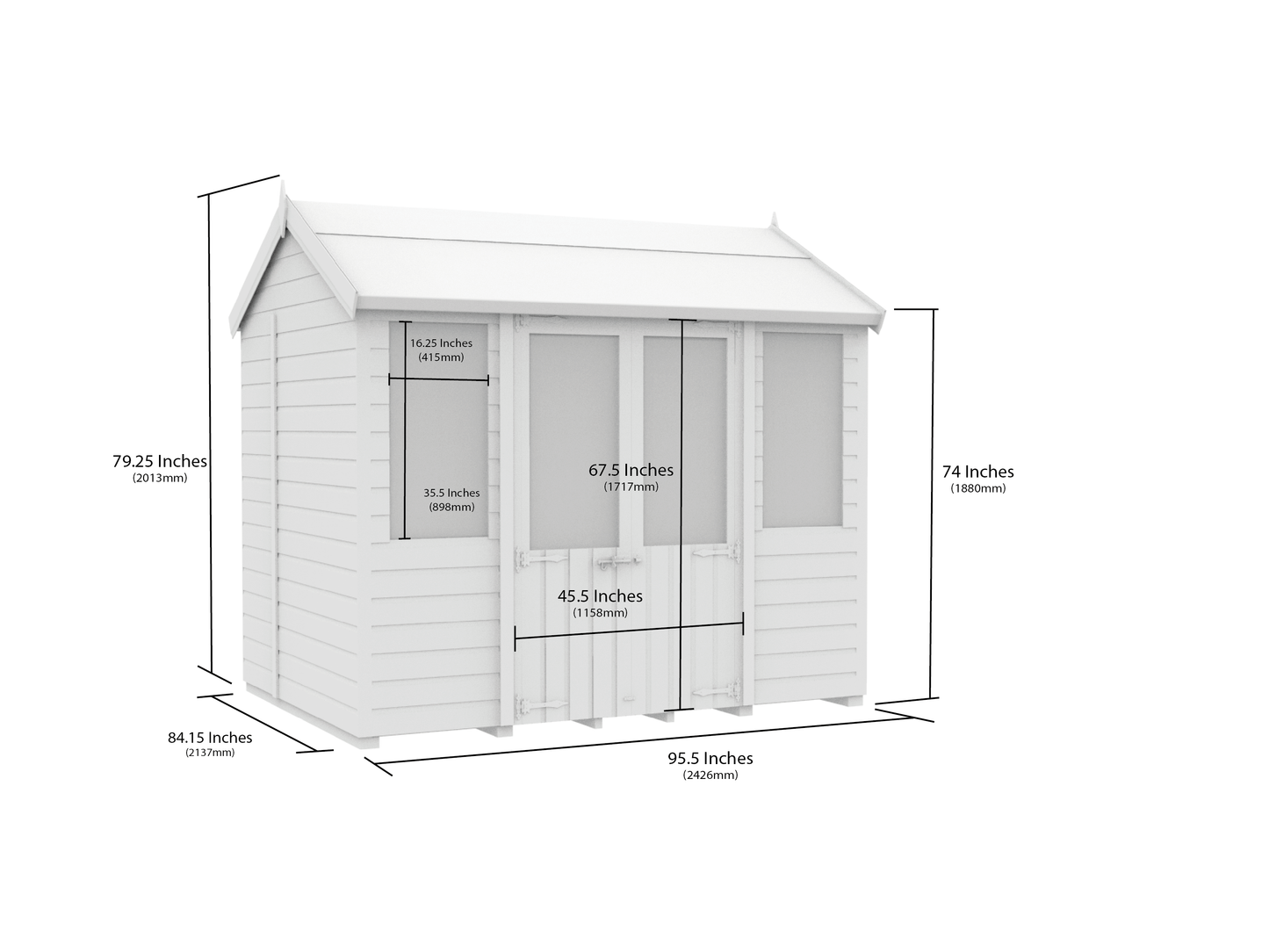 Elmstead Apex Summerhouse Dimensional Drawings