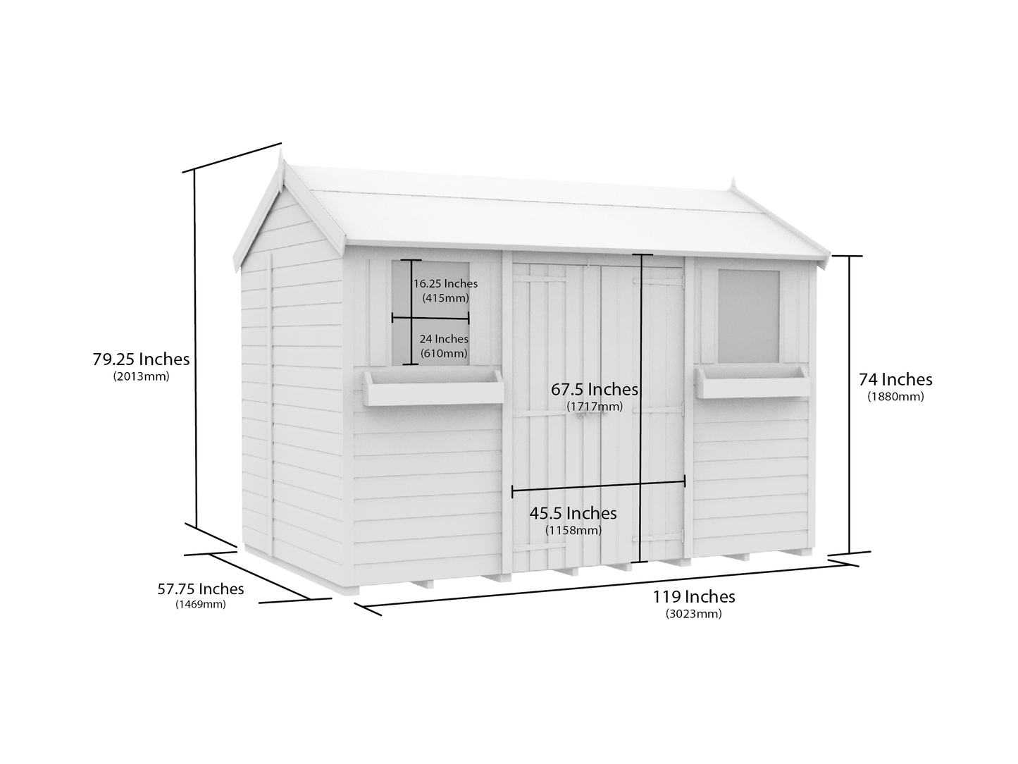 Elmstead Apex Summer Shed Dimensional Drawings