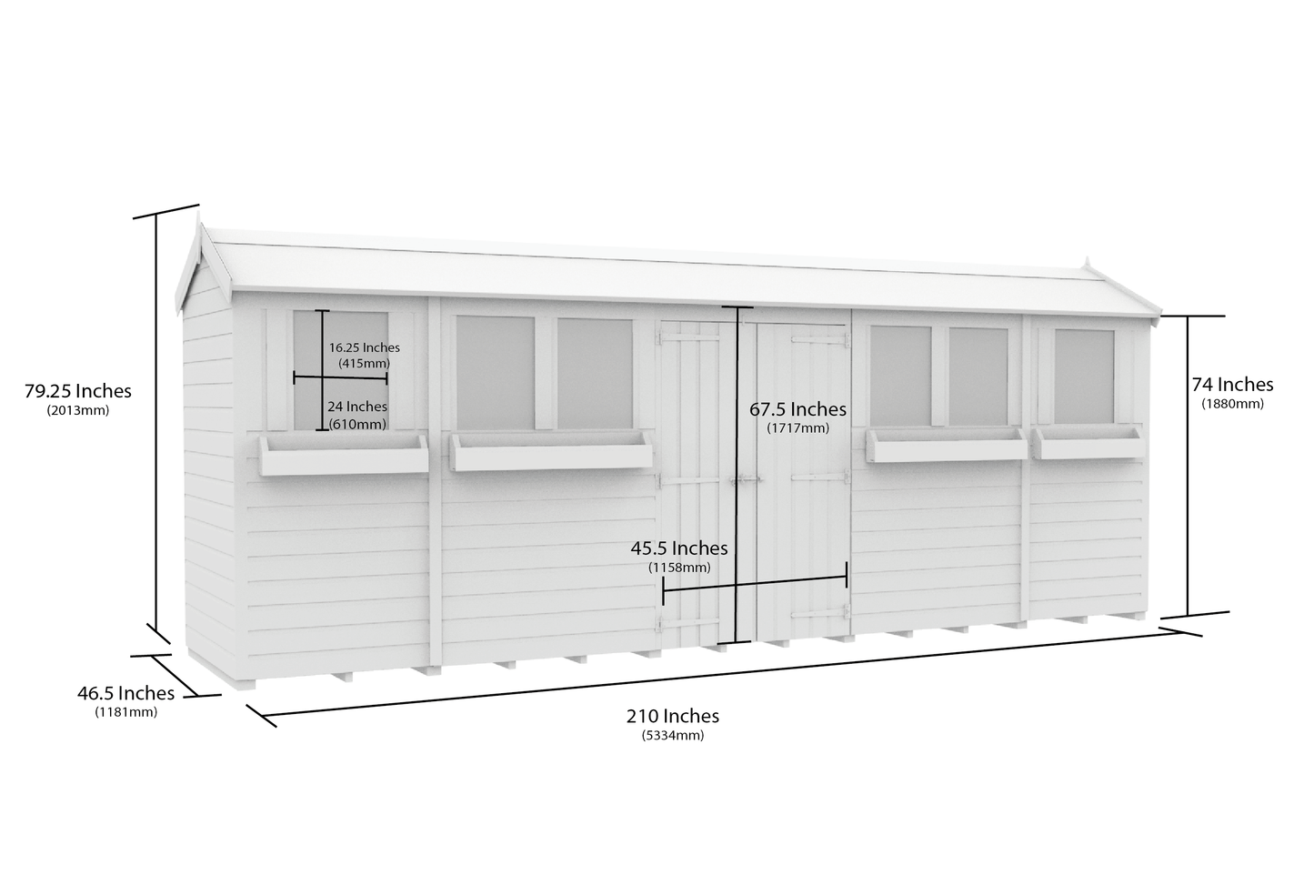 Elmstead Apex Summer Shed Dimensional Drawings
