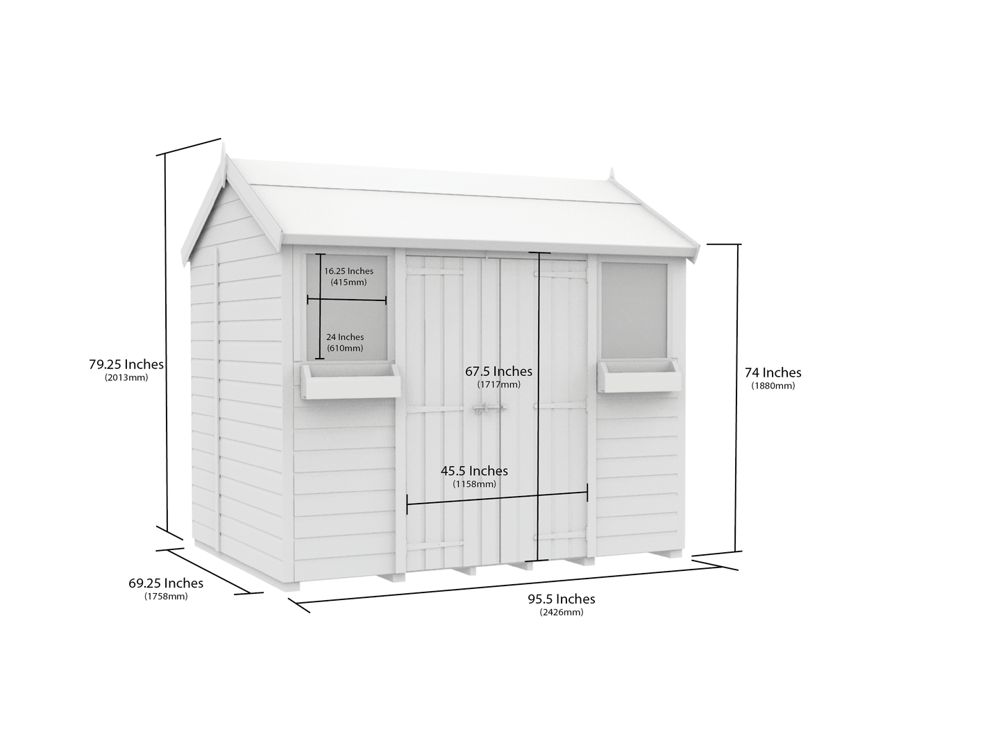 Elmstead Apex Summer Shed Dimensional Drawings