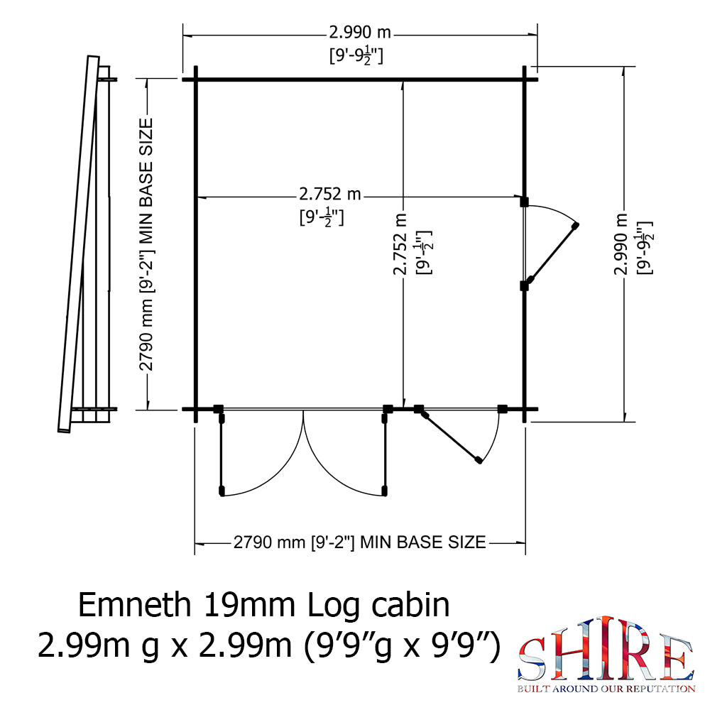 Shire Emneth Pent Log Cabin in 19mm Logs 10x10