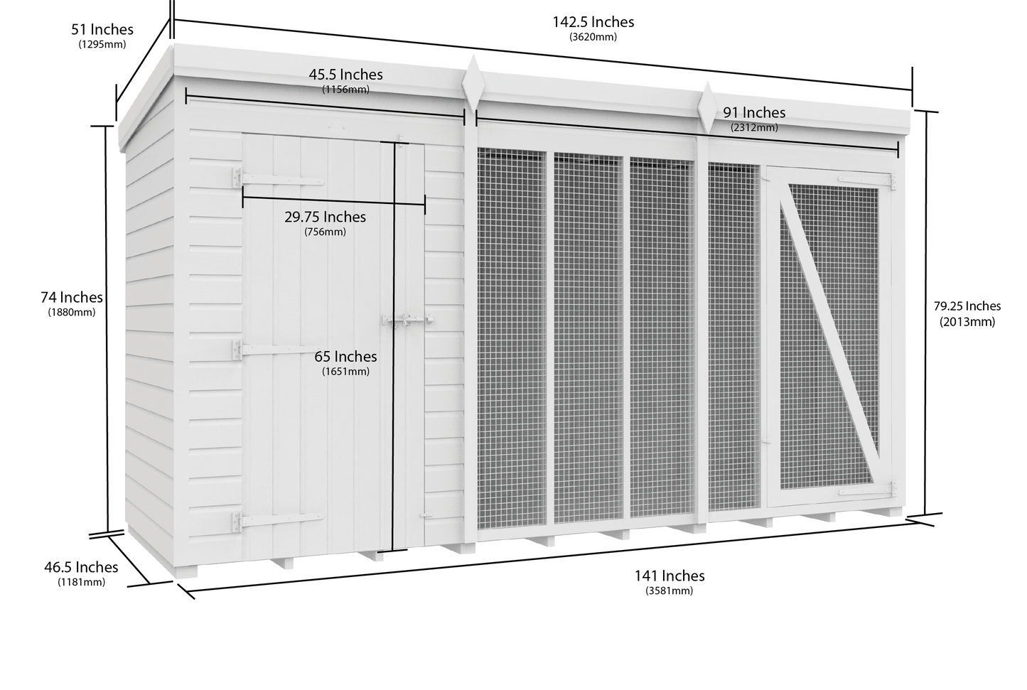 Elmstead Full Height Dog Kennel And Run Dimensional Drawings