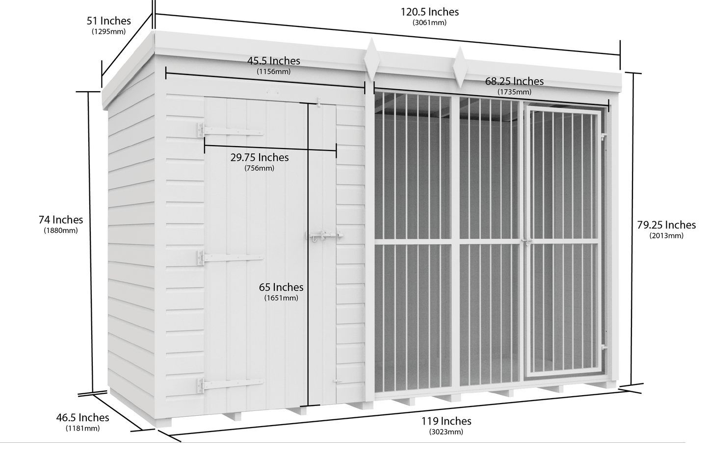 Elmstead Full Height Dog Kennel With Bars Dimensional Drawings