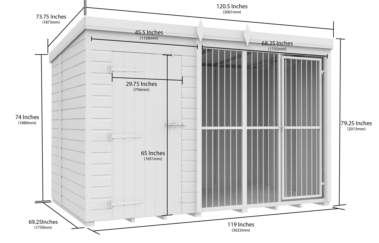 Elmstead Full Height Dog Kennel With Bars Dimensional Drawings