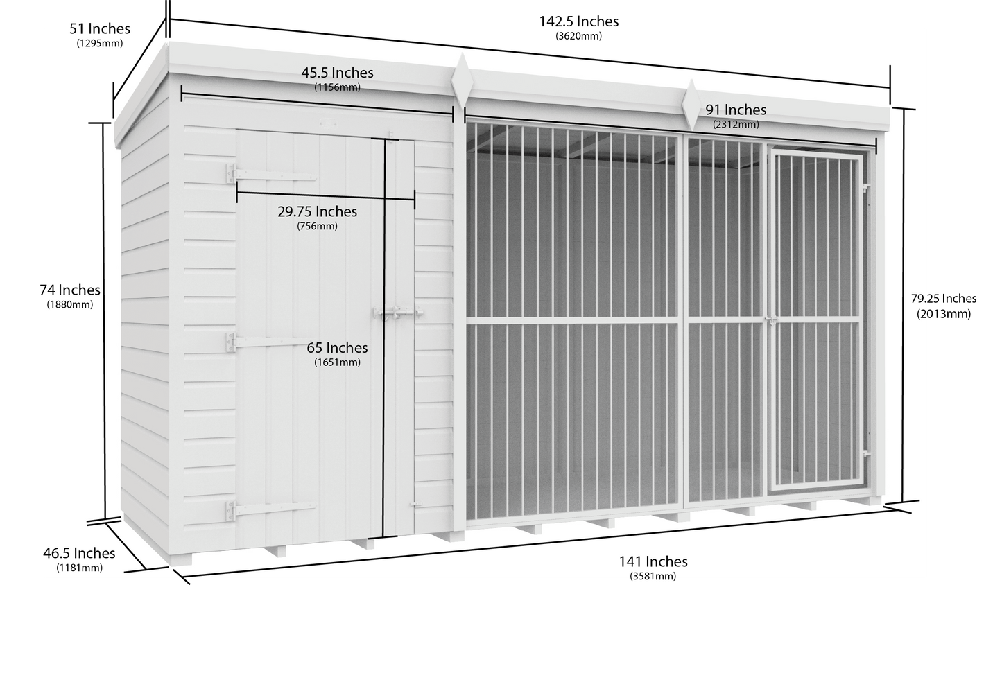 Elmstead Full Height Dog Kennel With Bars Dimensional Drawings