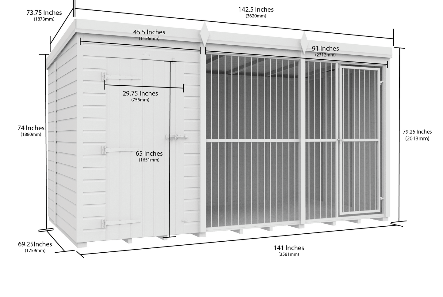 Elmstead Full Height Dog Kennel With Bars Dimensional Drawings