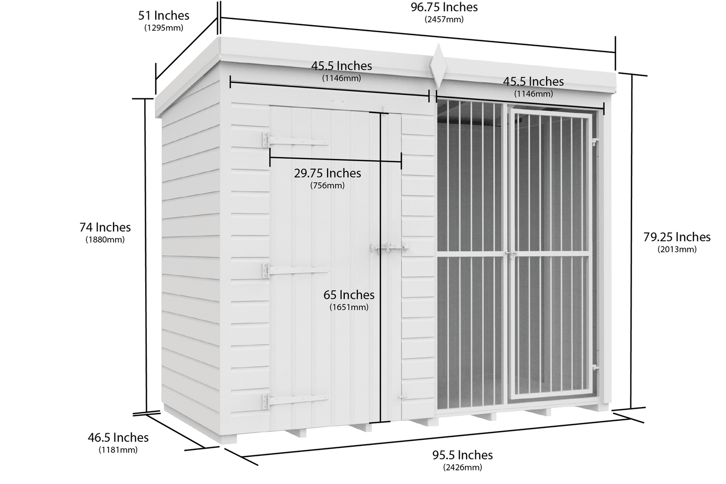 Elmstead Full Height Dog Kennel With Bars Dimensional Drawings