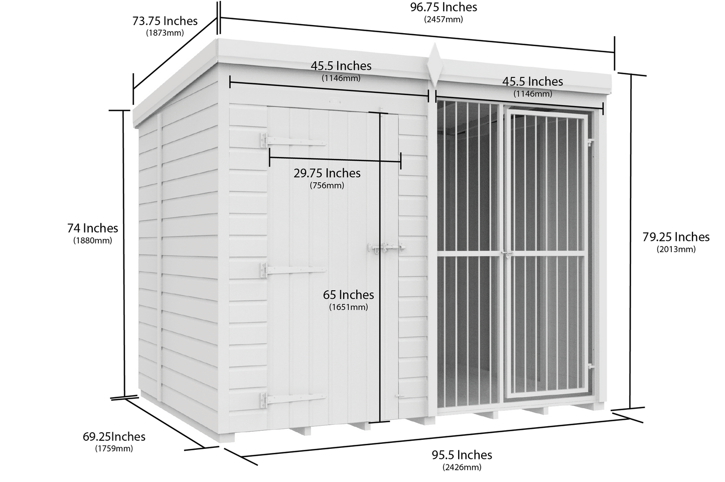 Elmstead Full Height Dog Kennel With Bars Dimensional Drawings