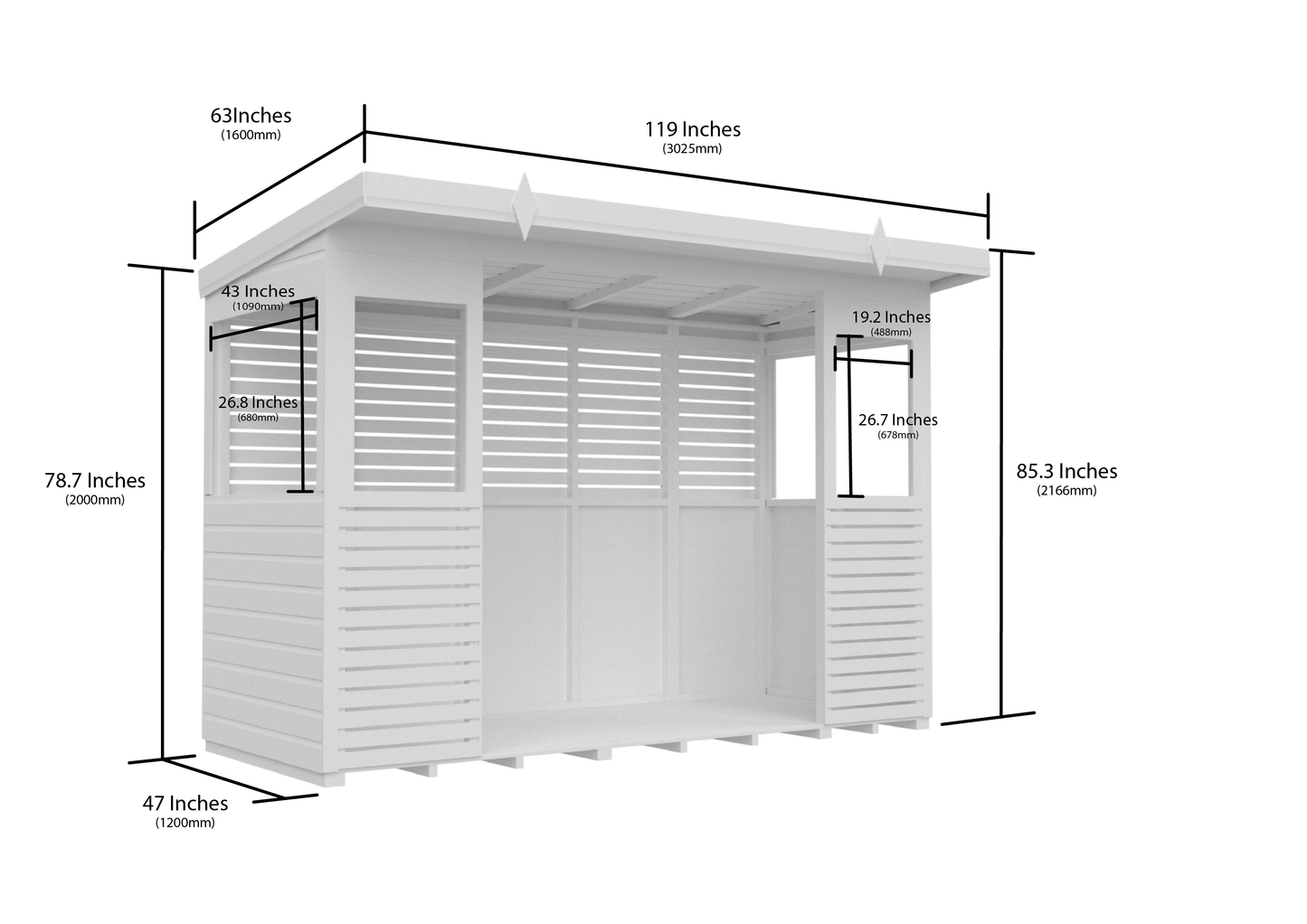 Elmstead Pent BBQ Shelter Dimensional Drawings