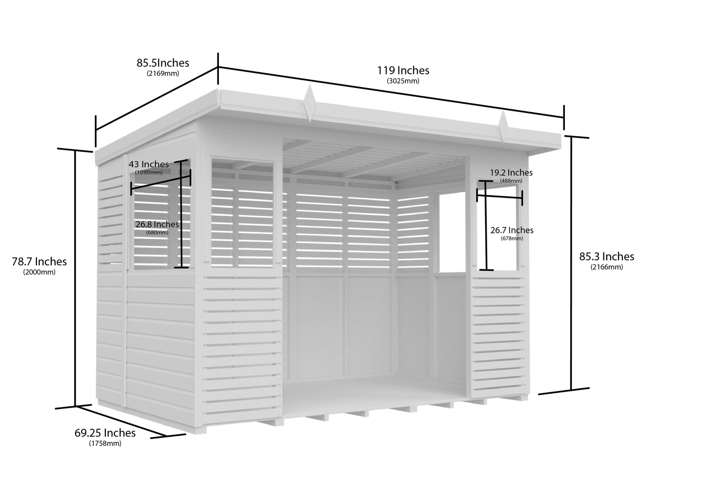 Elmstead Pent BBQ Shelter Dimensional Drawings