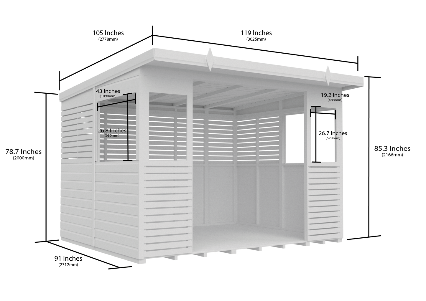 Elmstead Pent BBQ Shelter Dimensional Drawings