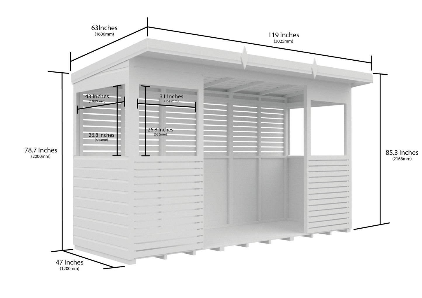 Elmstead Pent BBQ Shelter Dimensional Drawings