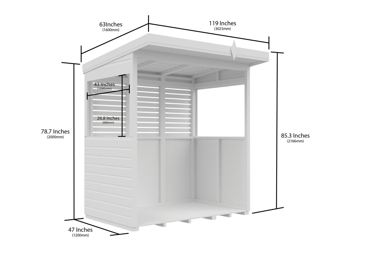 Elmstead Pent BBQ Shelter Dimensional Drawings