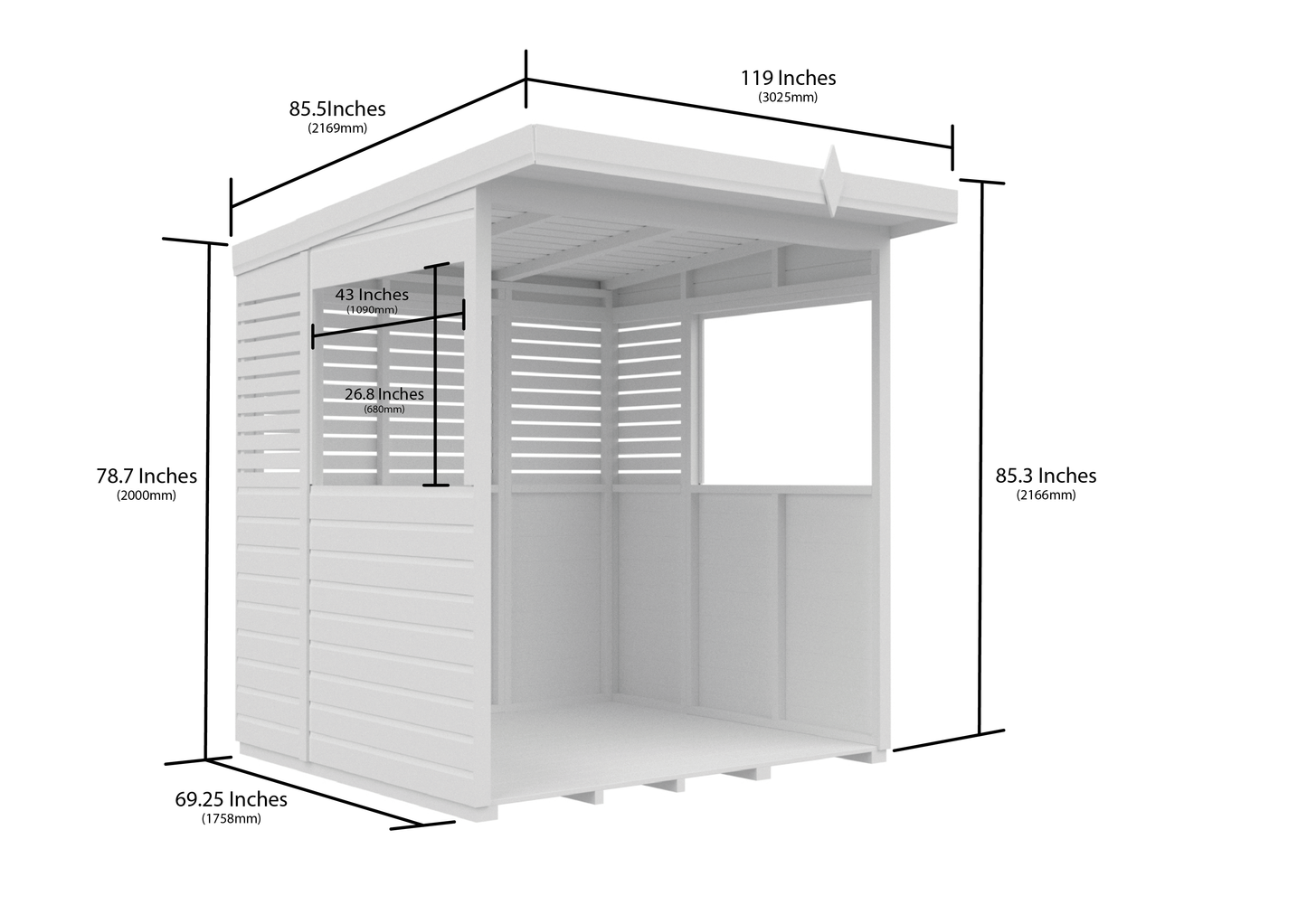 Elmstead Pent BBQ Shelter Dimensional Drawings