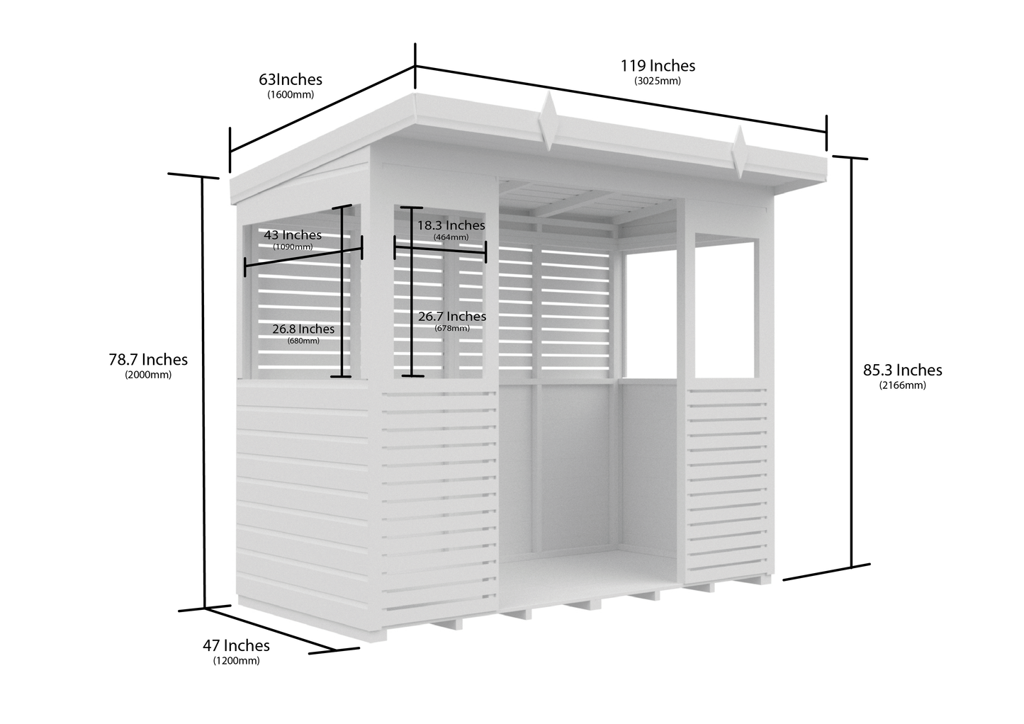 Elmstead Pent BBQ Shelter Dimensional Drawings
