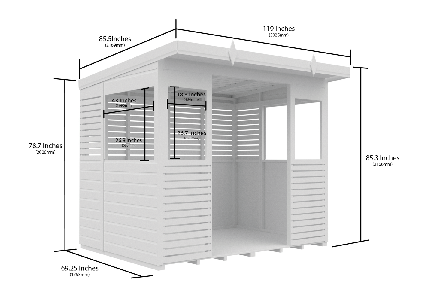 Elmstead Pent BBQ Shelter Dimensional Drawings