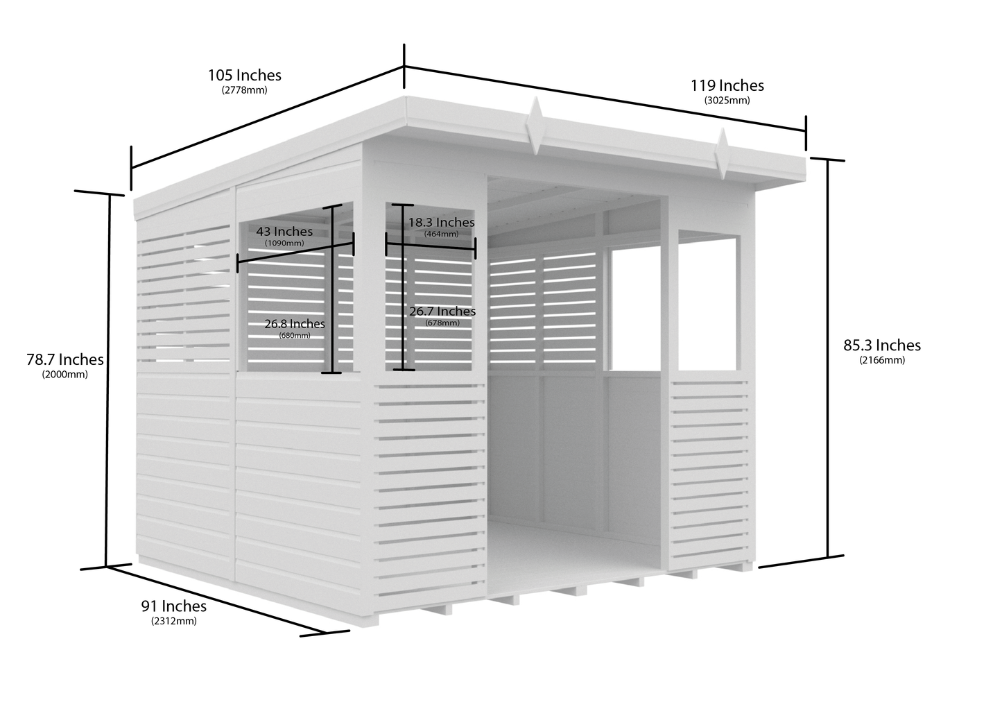 Elmstead Pent BBQ Shelter Dimensional Drawings