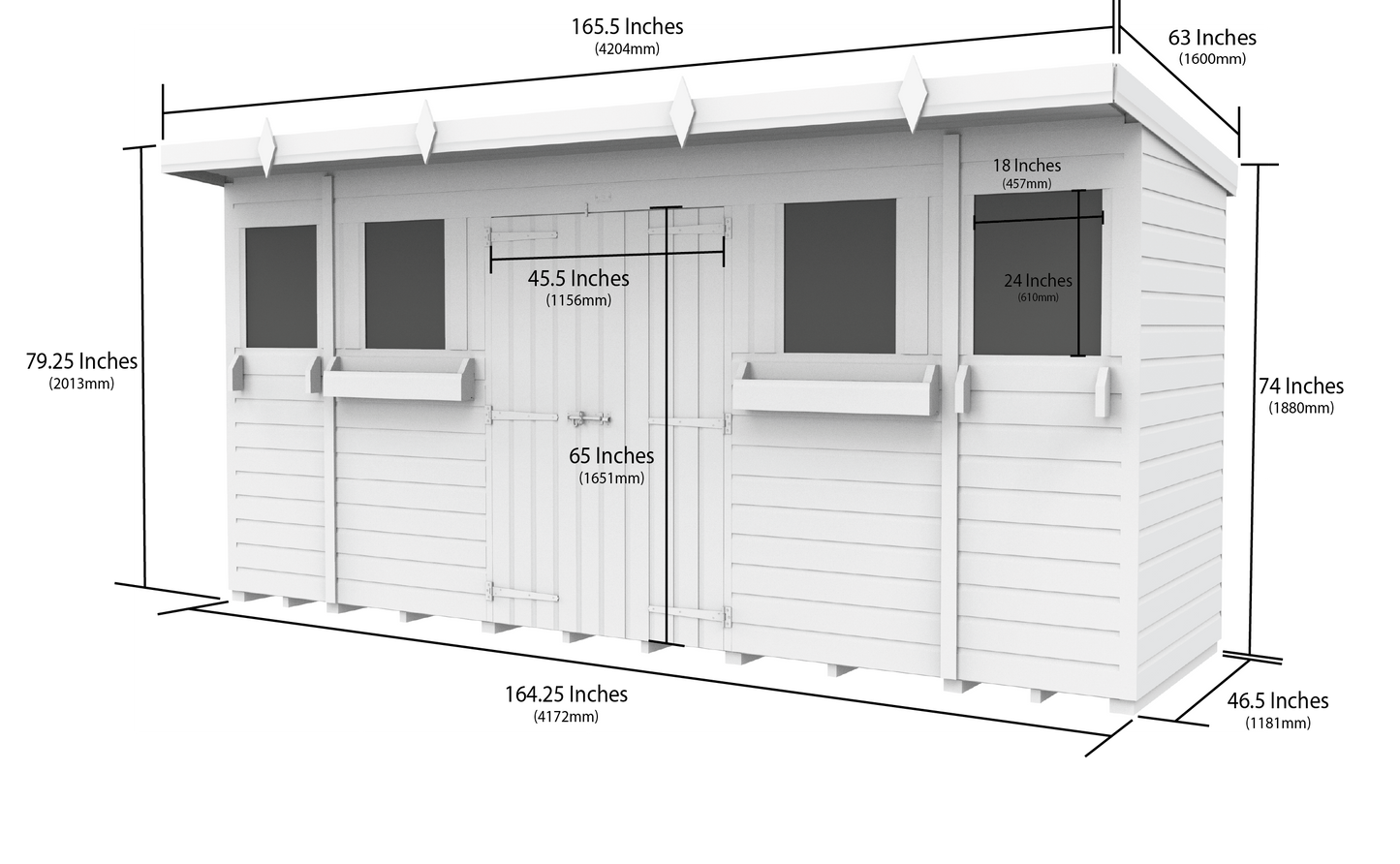 Elmstead Pent Summer Shed Dimensional Drawings