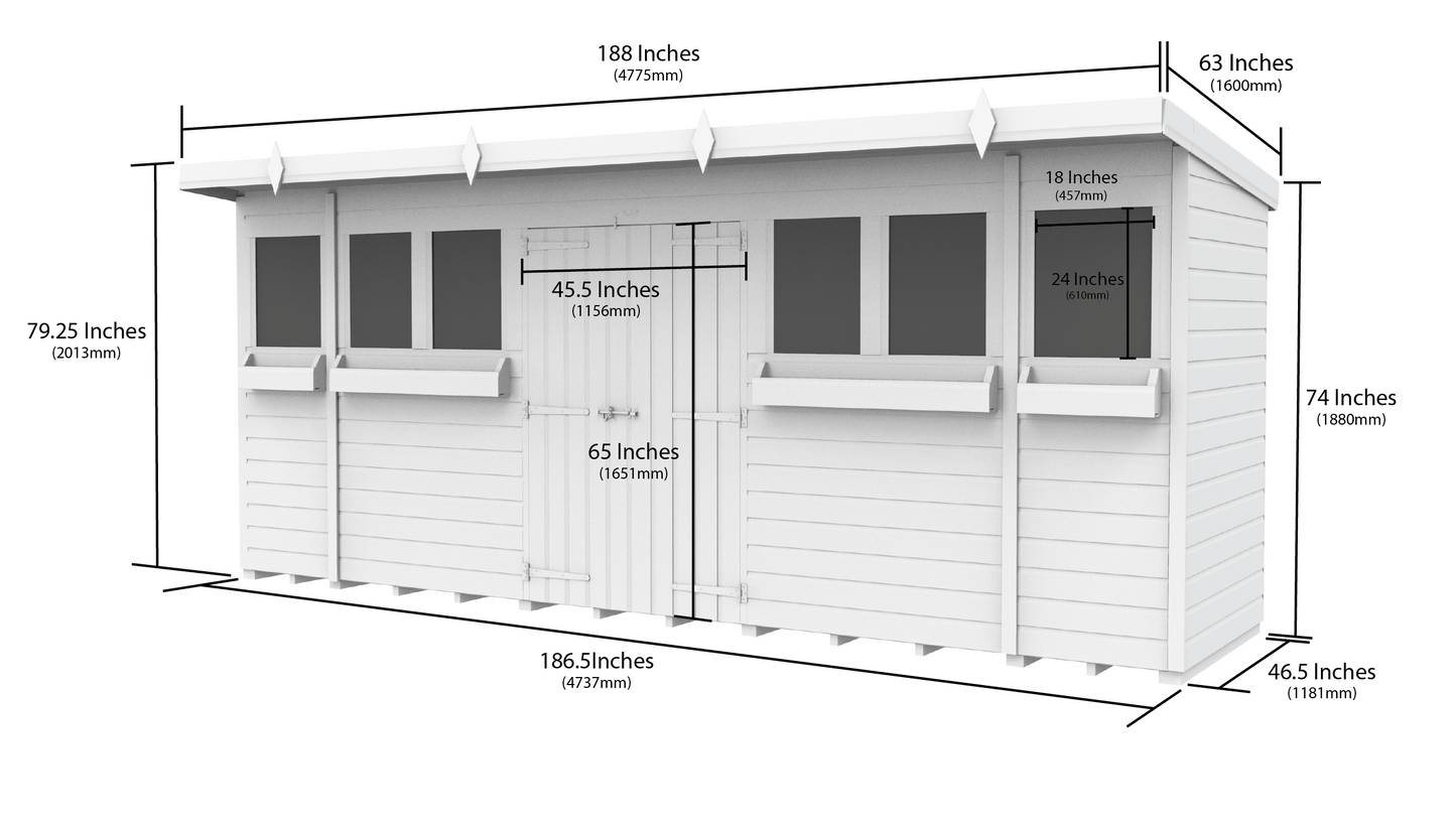 Elmstead Pent Summer Shed Dimensional Drawings