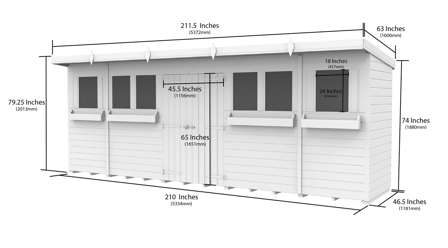 Elmstead Pent Summer Shed Dimensional Drawings