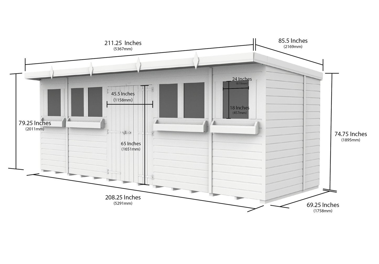 Elmstead Pent Summer Shed Dimensional Drawings