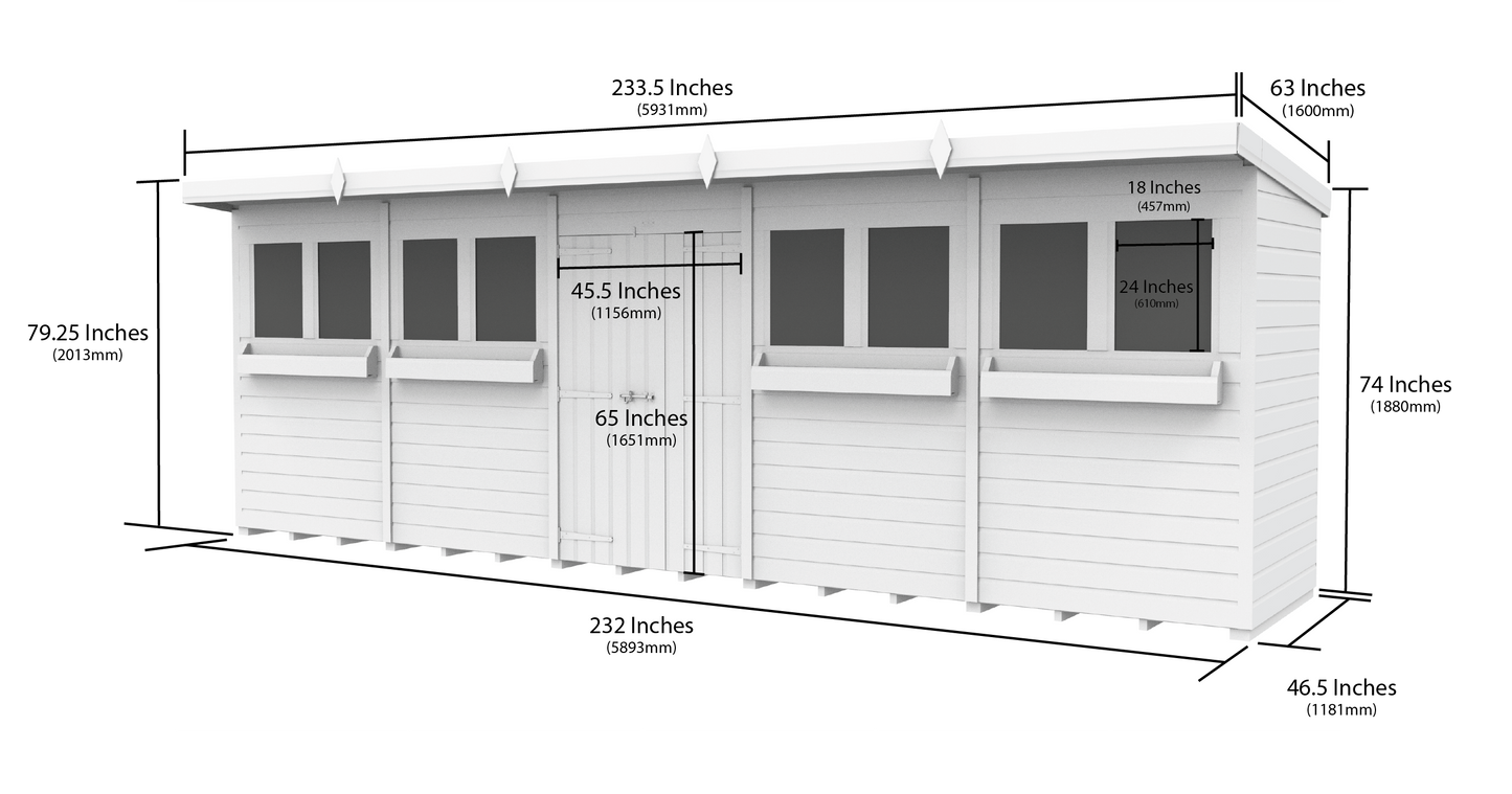 Elmstead Pent Summer Shed Dimensional Drawings
