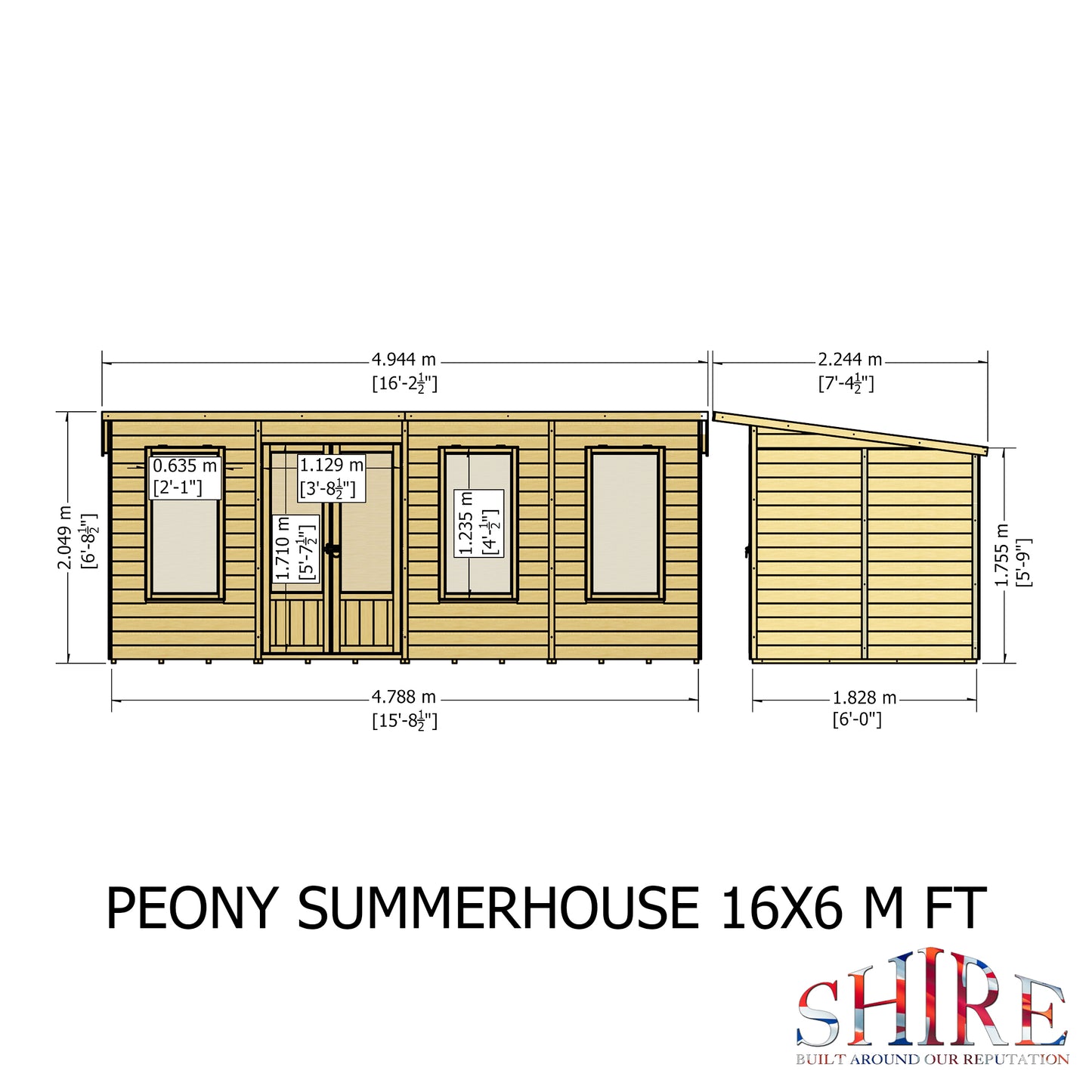 Shire Peony Pent Summerhouse 16x6