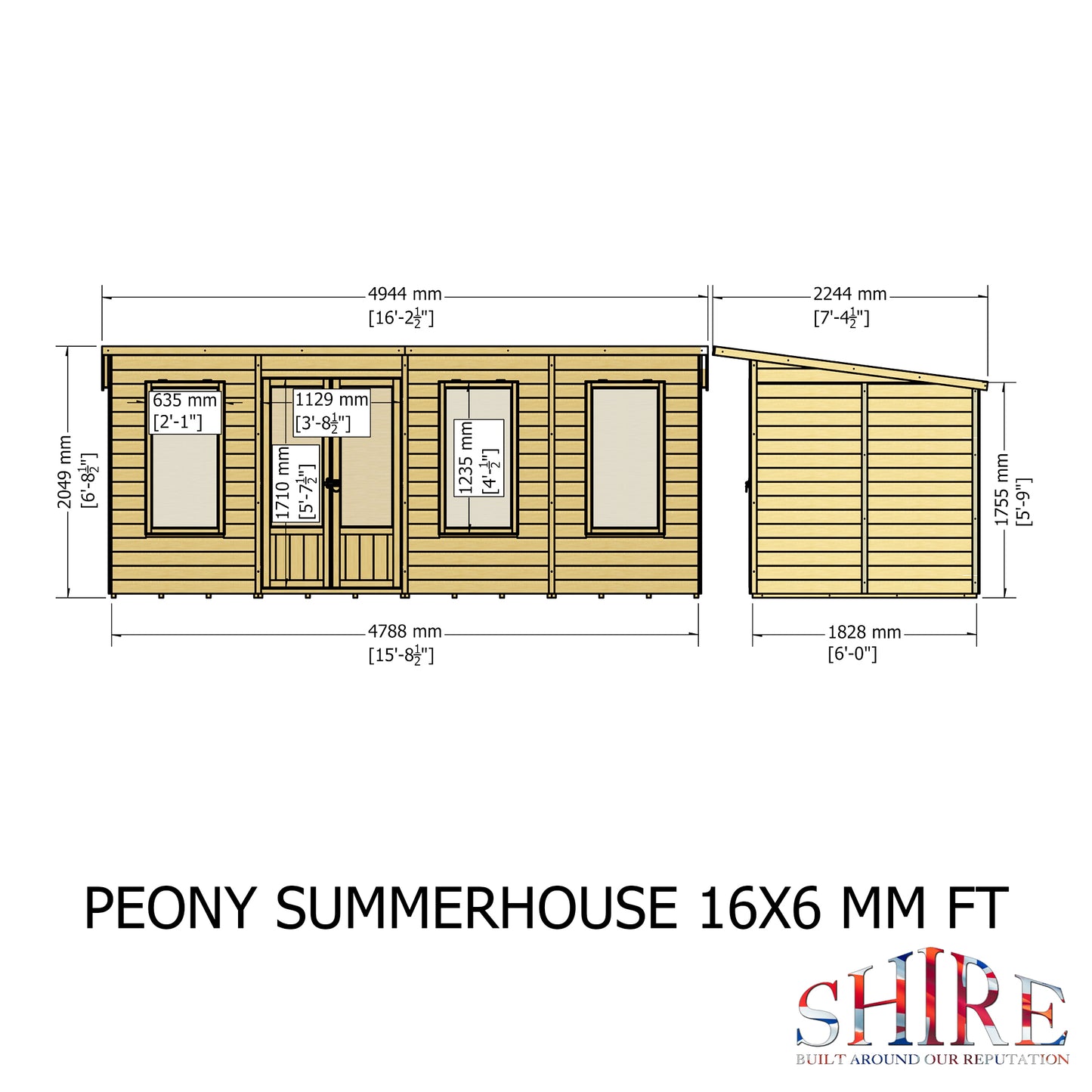 Shire Peony Pent Summerhouse 16x6